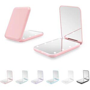 Pink Compact Mirror LED Light 1X 3X Magnification Travel Pocket Mini Mirror